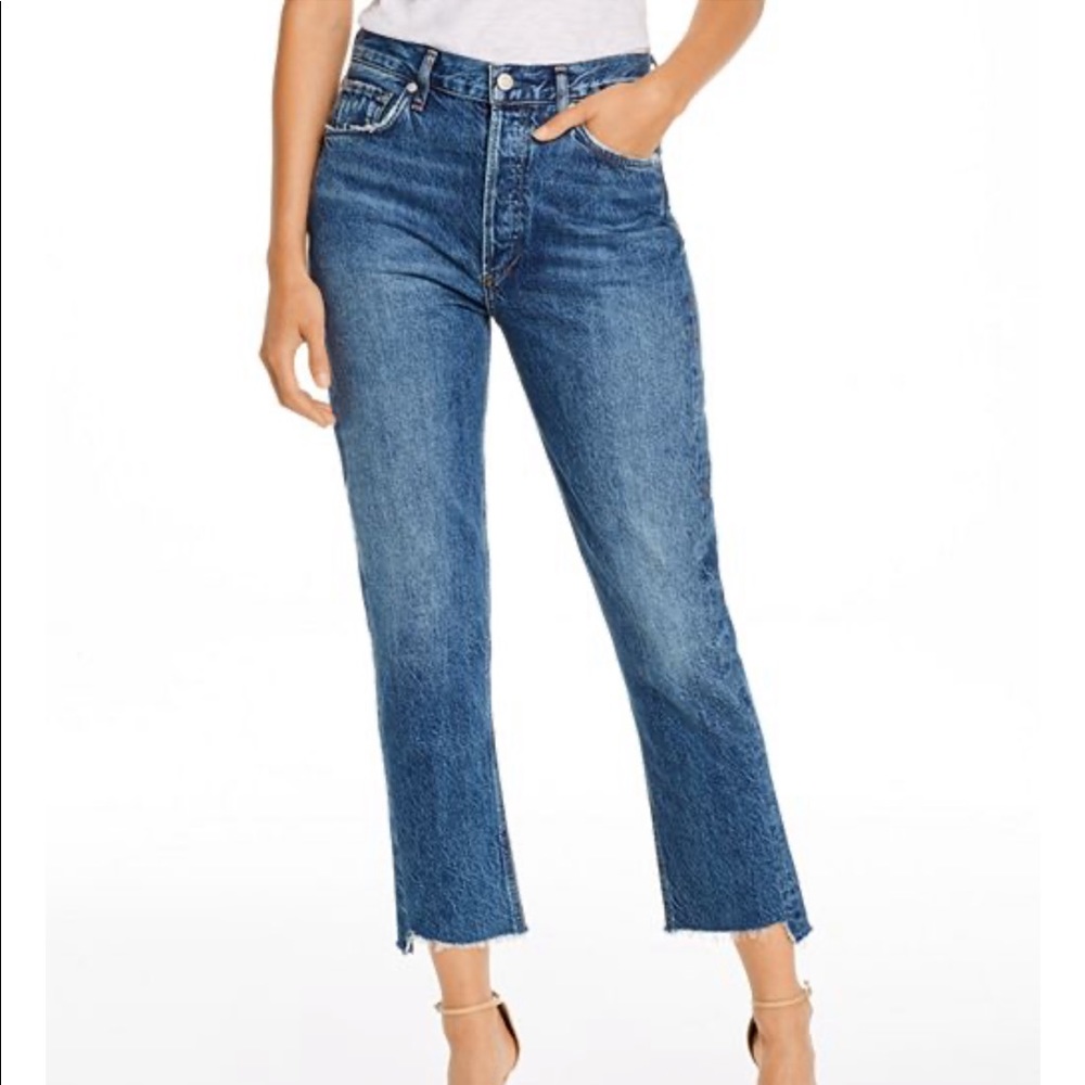 AGOLDE Riley Frayed-Hem Crop Straight in Disguise